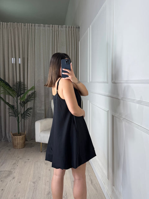 DRESS BALLOON NERO CON BRETELLE