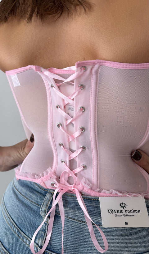 CORSETTO CON TRASPARENZE ROSA