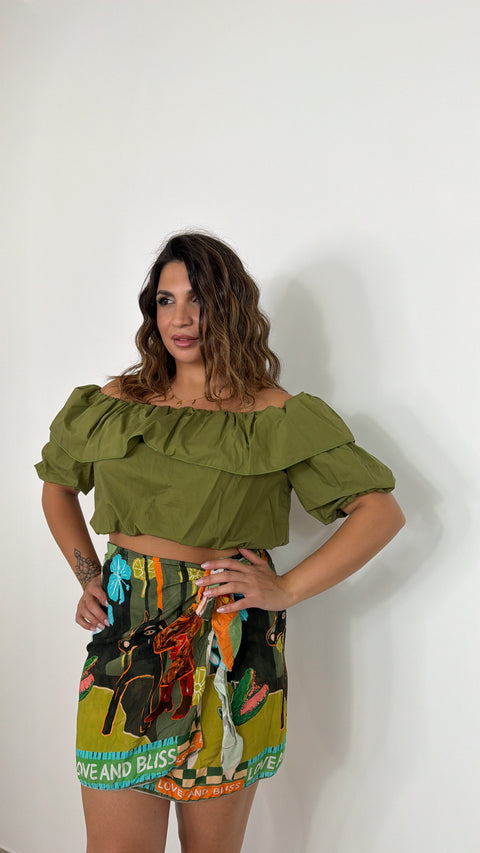 TOP CROP SCOLLO A BARCA VERDE