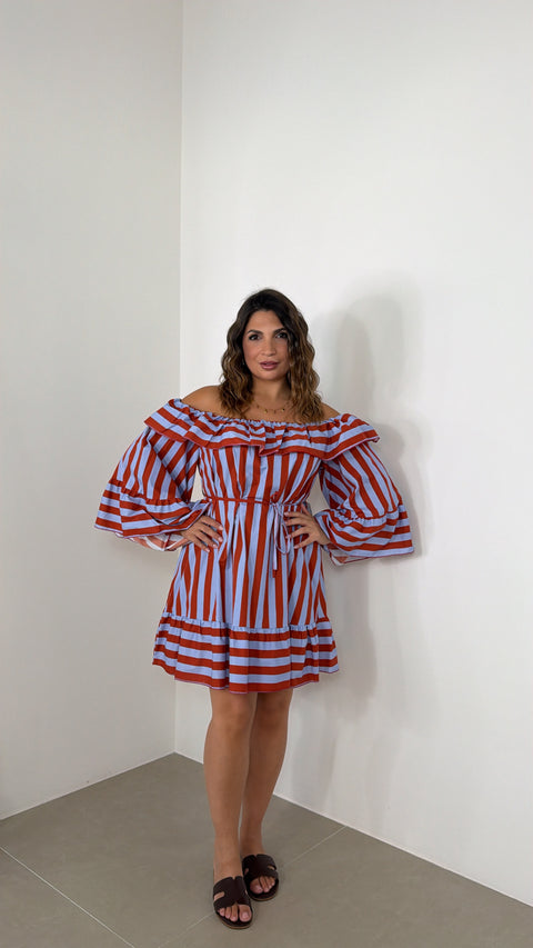 DRESS ANDROMEDA CELESTE/CORALLO