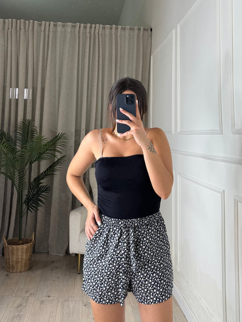SHORT FIORELLINI NERO