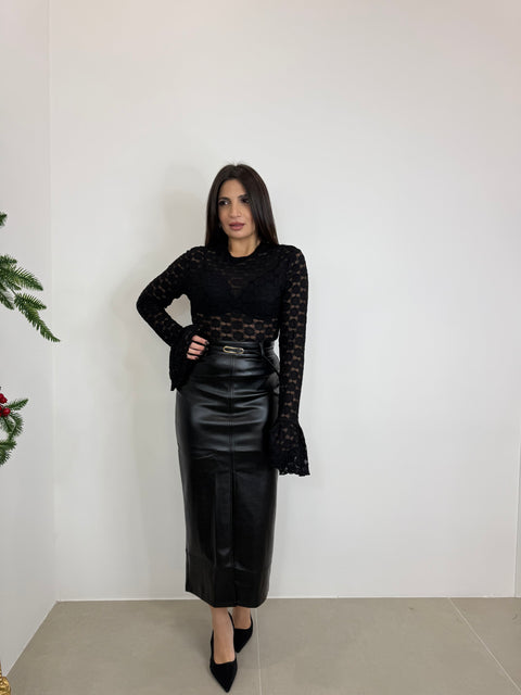 GONNA LONGUETTE CON SPACCO FRONTALE NERO