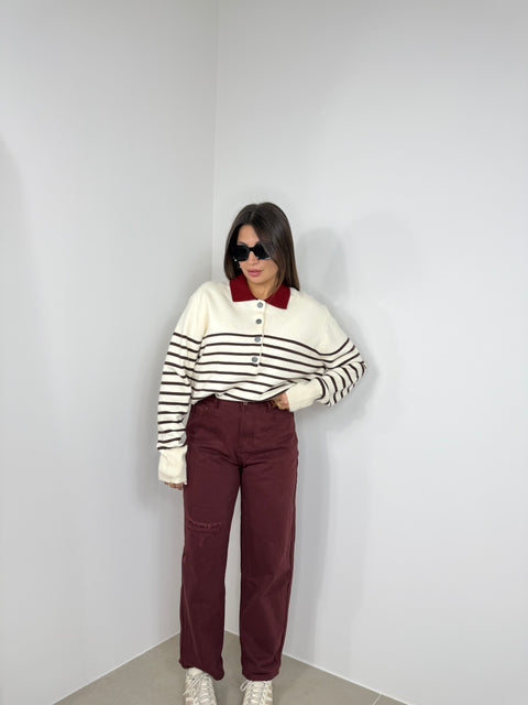 JEANS CON TARGHETTA BORDEAUX