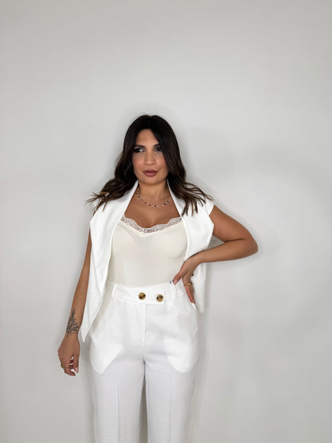 PANTALONE DUE BOTTONI AKUMAL BIANCO