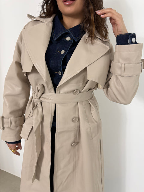 TRENCH LUNGO IN ECOPEL PANNA