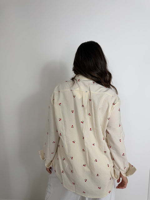 CAMICIA RIGATA CON CILIEGIE BEIGE