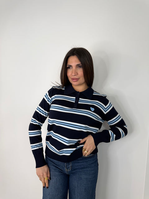 MAGLIA HEART RIGHE BLU