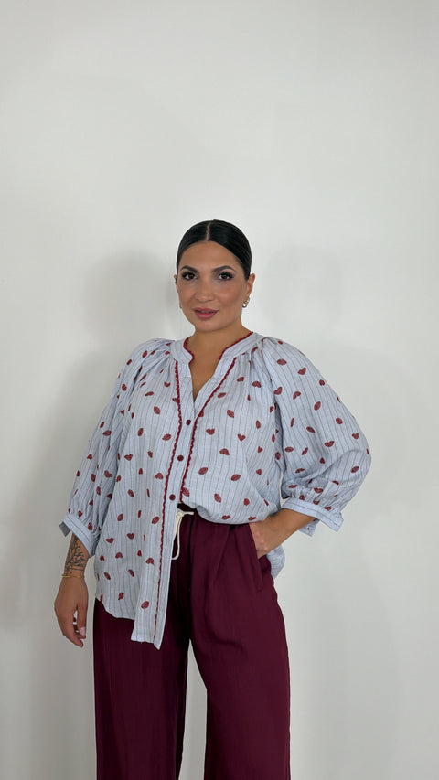 CAMICIA CUORI BACI CELESTE