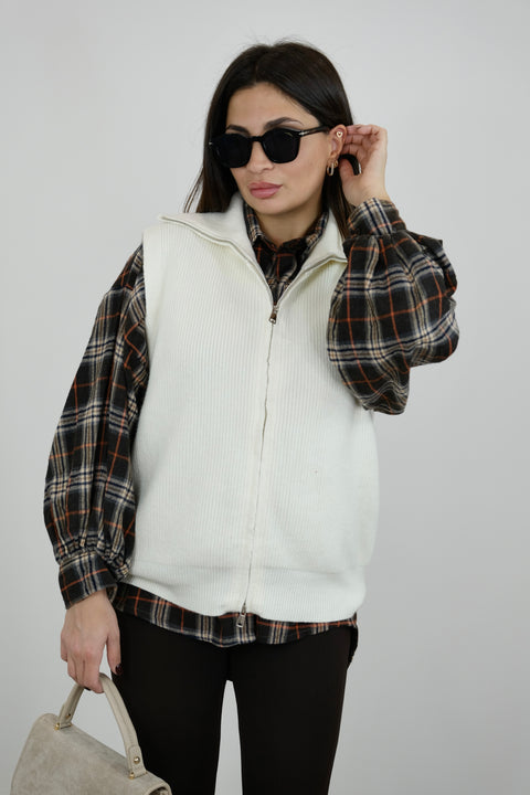 GILET CON ZIP PANNA
