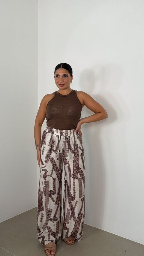 PANTALONE STAMPATO MARRONE