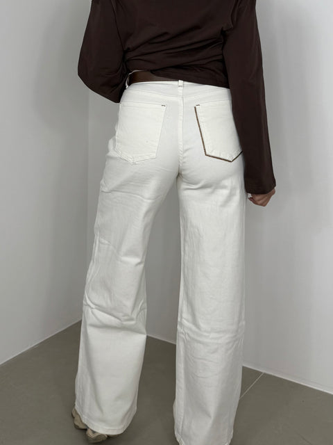 JEANS WIDE LEG TASCA CUCITA MARRONE