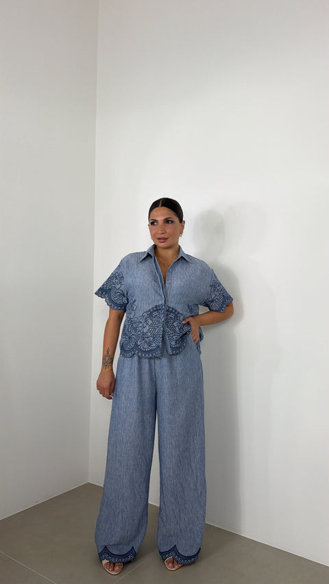SET CON RICAMI CELESTE