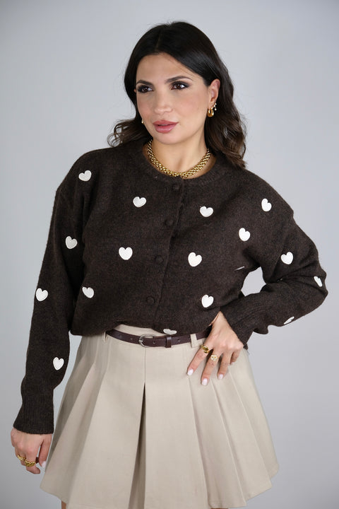 CARDIGAN CUORI MARRONE