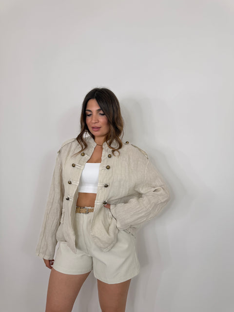 GIACCA IN LINO BEIGE CON ALAMARI