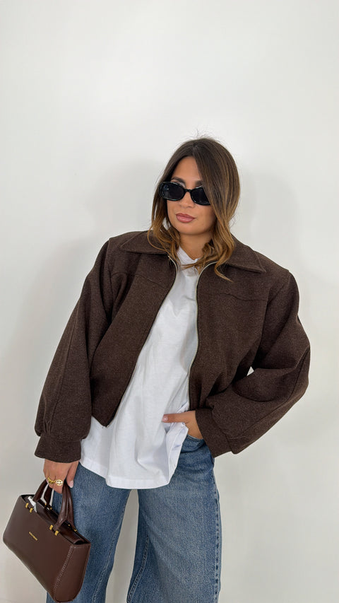 GIUBBOTTO IN LANA COTTA MARRONE
