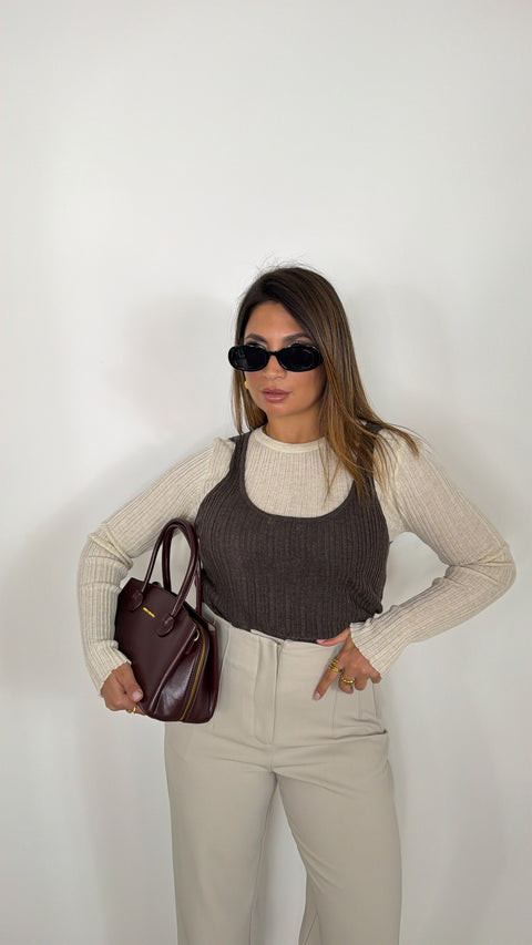 PULLOVER EFFETTO CANOTTA CUCITA BEIGE