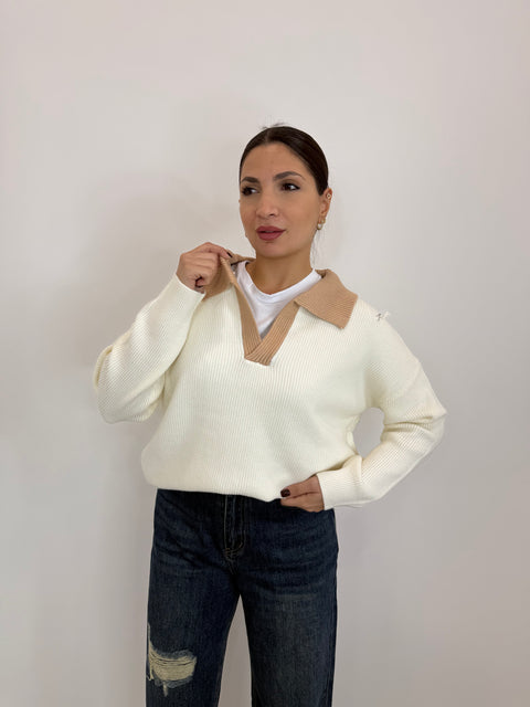 PULLOVER POLO TINTA UNITA PANNA