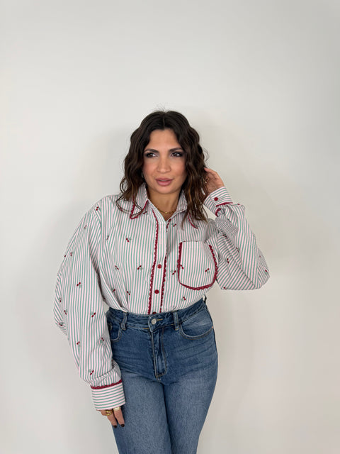 CAMICIA CHERRY RIGHE ROSA/VERDE MENTA