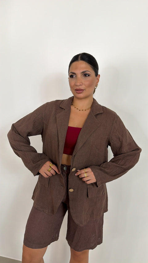 BLAZER VANIA MARRONE 100%LINO