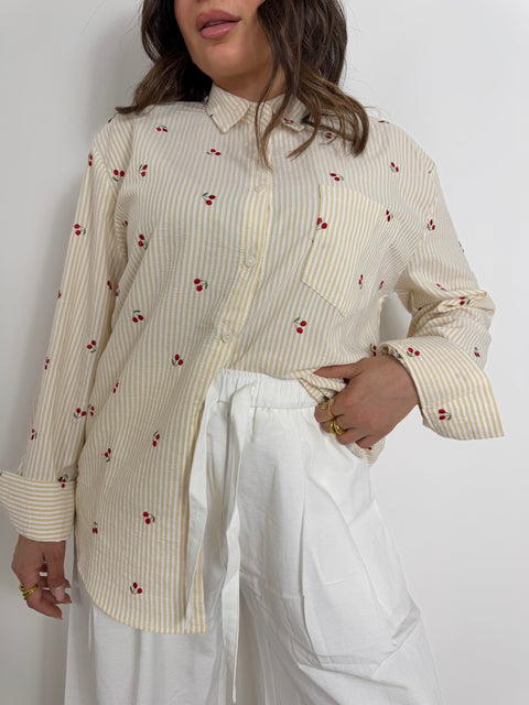 CAMICIA RIGATA CON CILIEGIE BEIGE