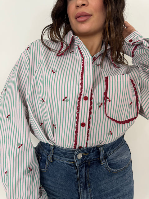 CAMICIA CHERRY RIGHE ROSA/VERDE MENTA