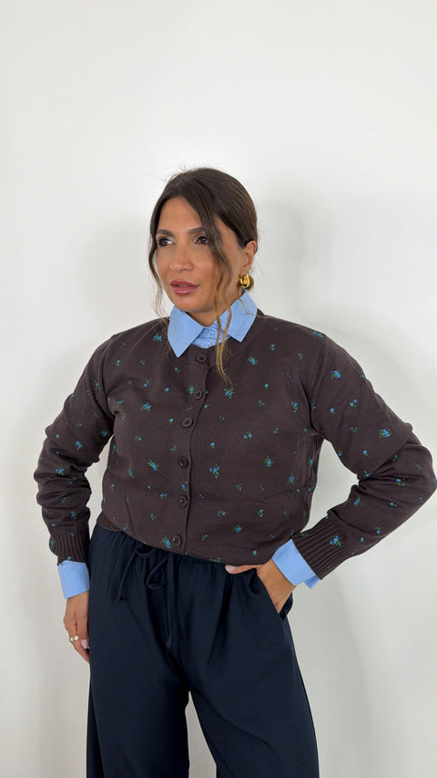 CARDIGAN FLOWERS MARRONE