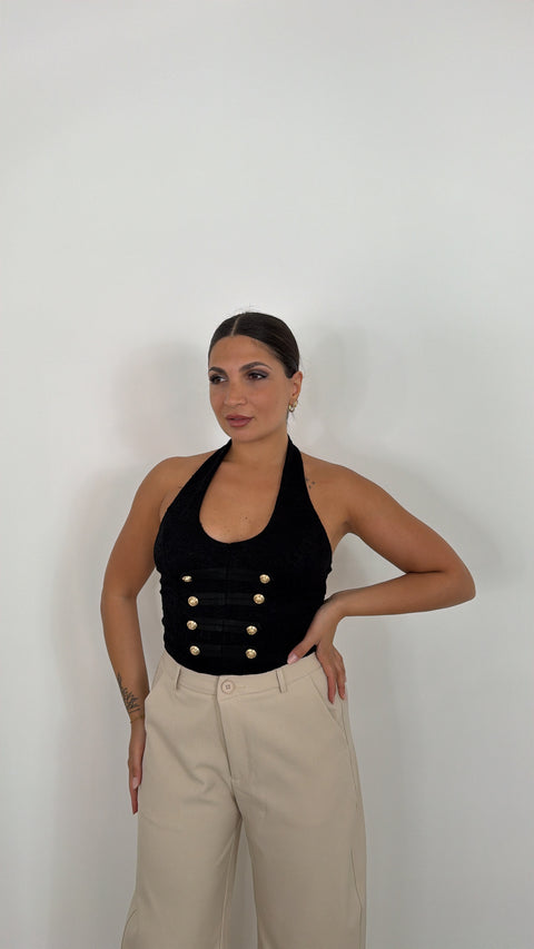 TOP HALTER CON MACRAME NERO
