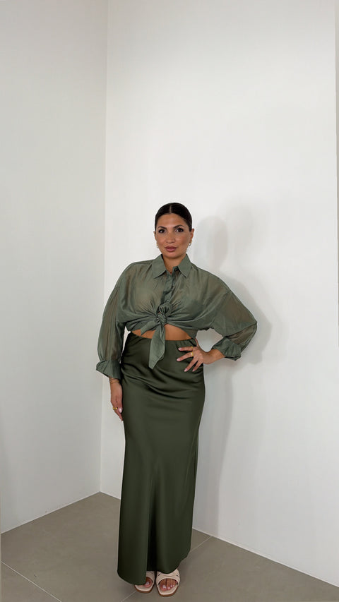 GONNA IN SATIN LOW COST VERDE
