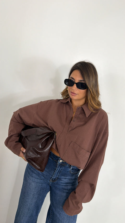 FELPA CROP CON LACCI REGOLABILI MARRONE
