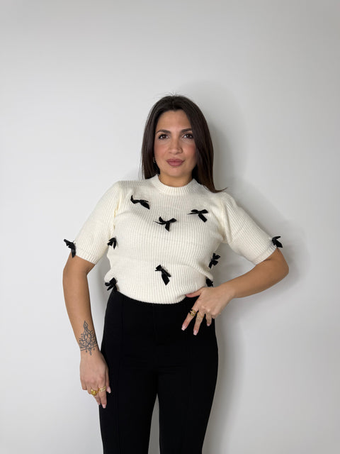 PULLOVER MEZZA MANICA FIOCCHI PANNA