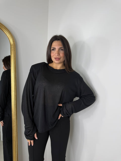 MAGLIA SEMIVELATA CON SPALLINE NERA