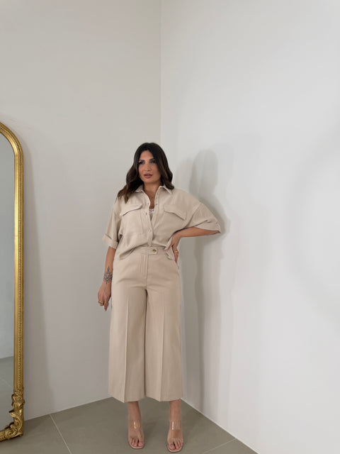 PANTALONE PALAZZO AKUMAL 3/4 BEIGE