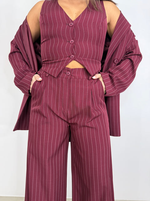 TAILLEUR TRE PEZZI GESSATO BORDEAUX