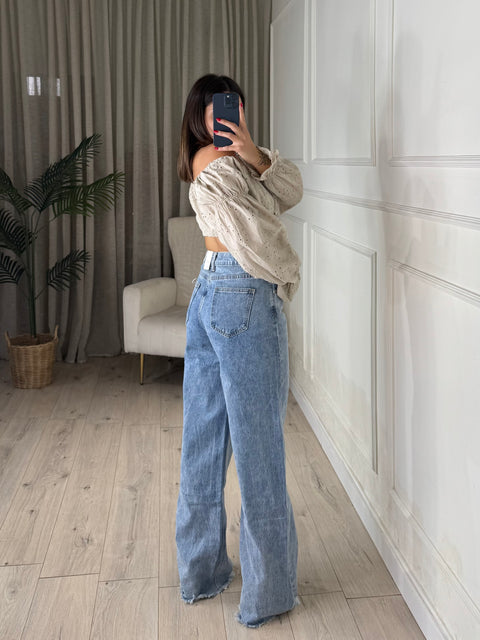 JEANS PALAZZO SFRANGIATO