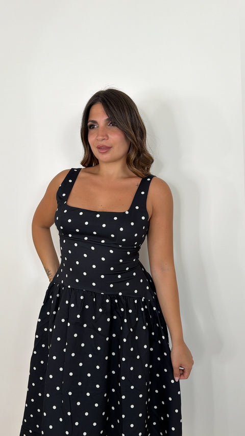 DRESS MIDI POIS NERO