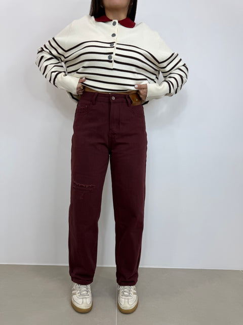 JEANS CON TARGHETTA BORDEAUX