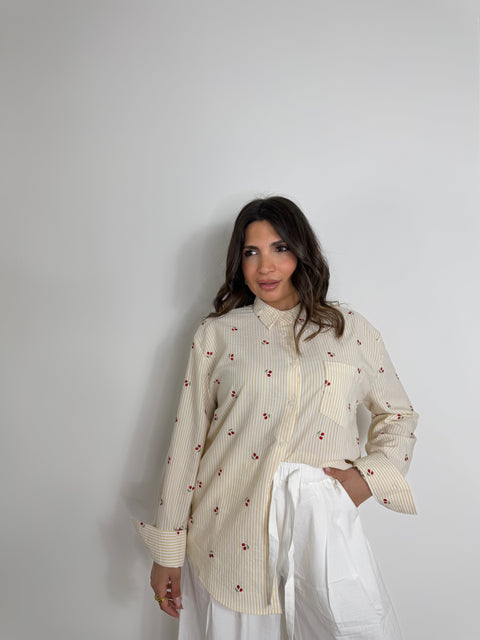 CAMICIA RIGATA CON CILIEGIE BEIGE