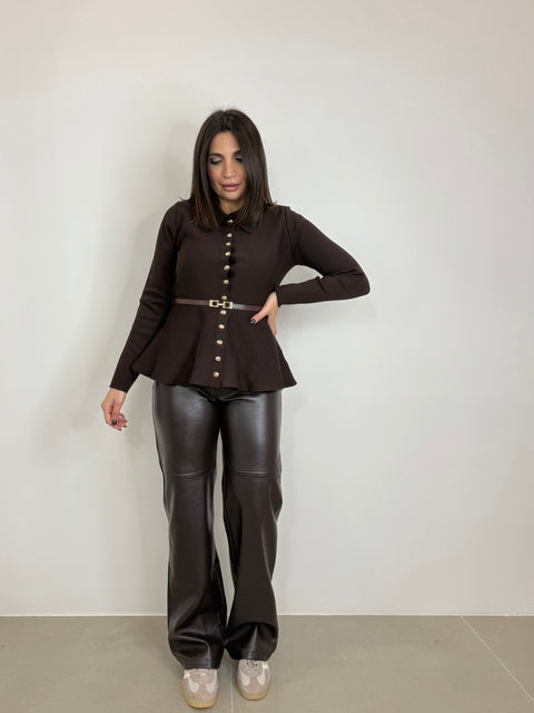 PANTALONE ECOPEL CON CINTURA MARRONE