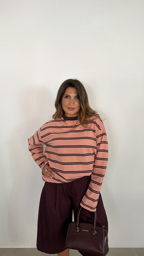 MAGLIA RIGHE ROSA/BORDEAUX