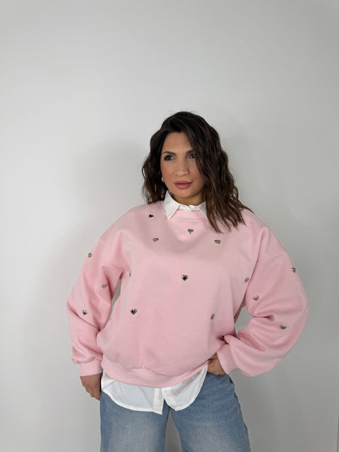 FELPA CON CUORICINI ROSA