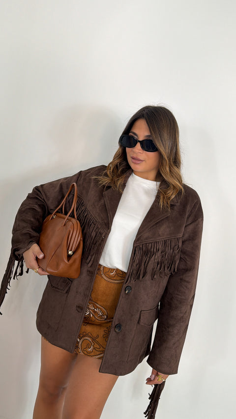 CAPPOTTO IN ECO CAMOSCIO CON FRANGE