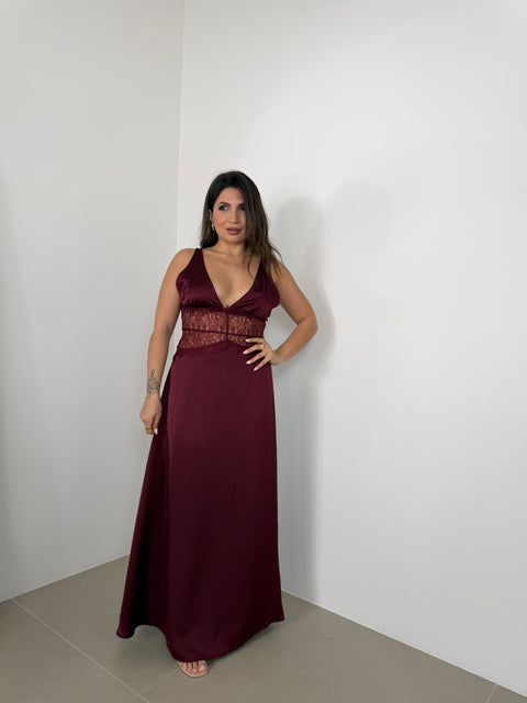 DRESS CON PIZZO BORDEAUX