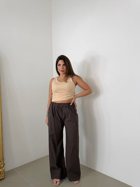 PANTALONE CON PIEGA IN COTONE MARRONE