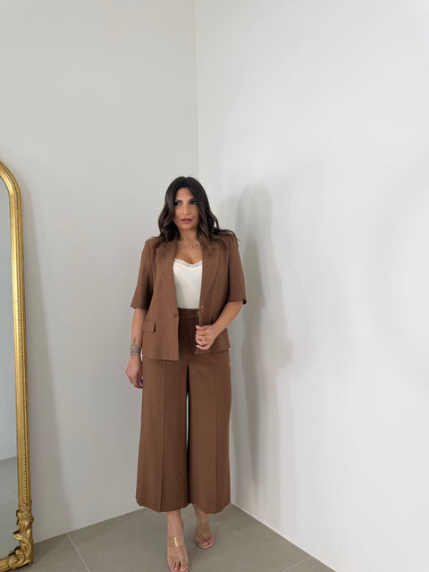 PANTALONE PALAZZO AKUMAL 3/4 CUOIO