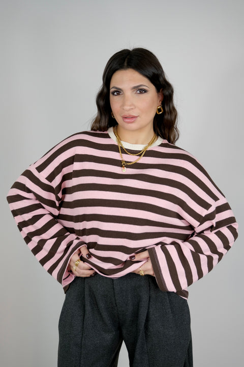 MAGLIA RIGHE STRETTE ROSA