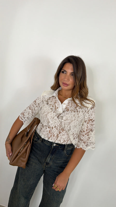 BLUSA MEZZA MANICA IN PIZZO