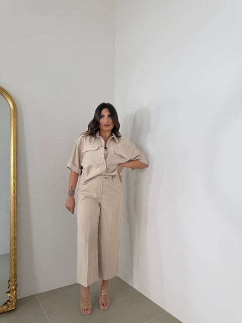 PANTALONE PALAZZO AKUMAL 3/4 BEIGE