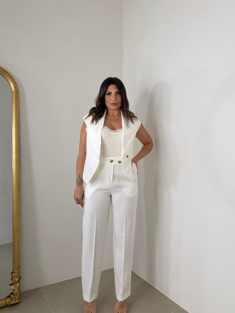 PANTALONE DUE BOTTONI AKUMAL BIANCO