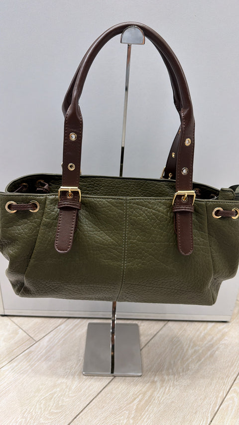 BAG IN ECOPEL MARTELLATA BICOLORE VERDE/MARRONE