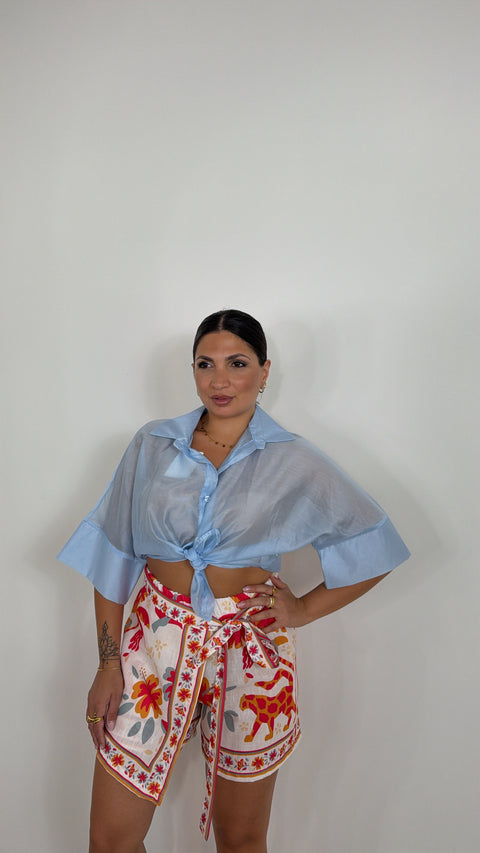 PANTAGONNA IN SIMIL LINO STAMPATO CELESTE